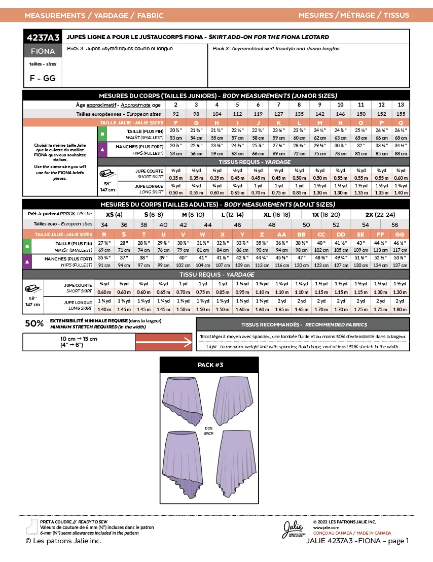 4237a // Skirt add-ons for the FIONA and EMMA leotards