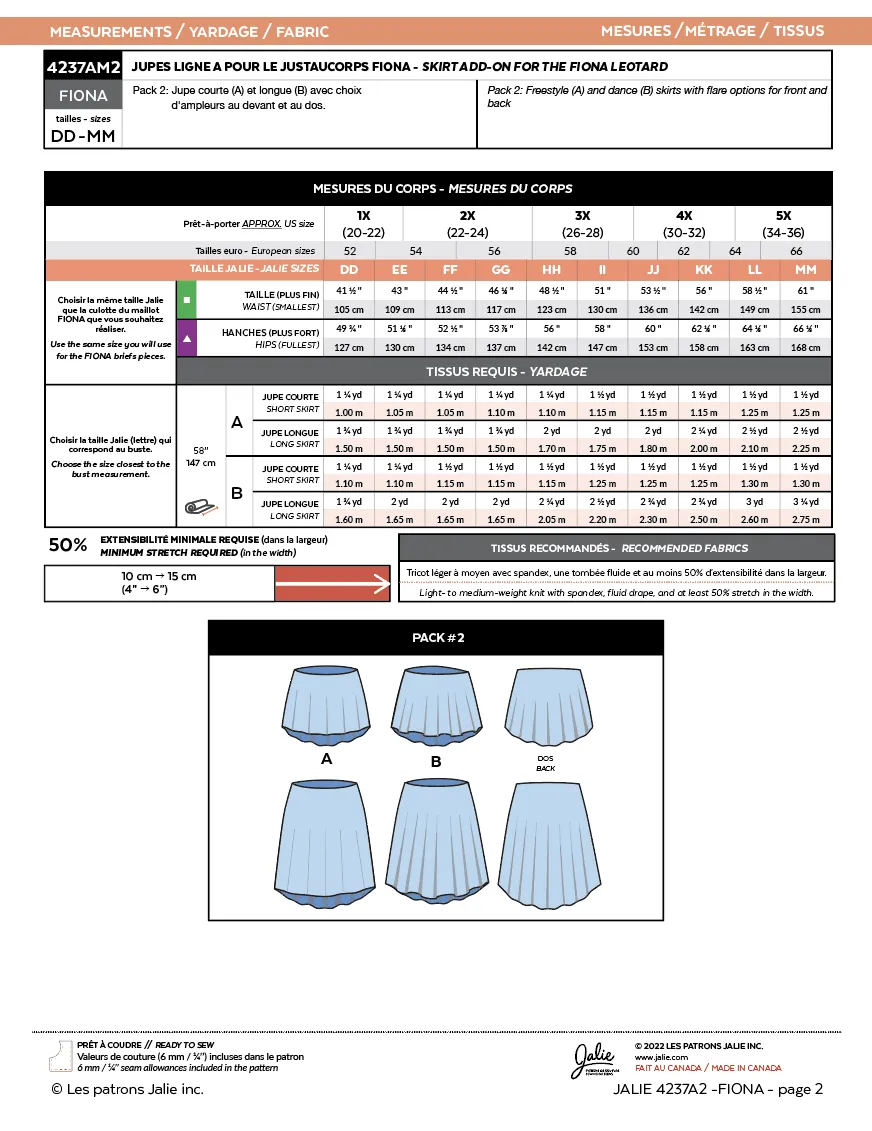 4237a // Skirt add-ons for the FIONA and EMMA leotards