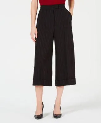 Anne Klein Womens Pinstripe Cuffed Culottes Pants