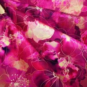 Artful Blooms Layered Watercolor Floral Digital Print Cotton Fuchsia