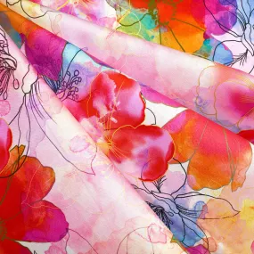 Artful Blooms Layered Watercolor Floral Digital Print Cotton White/Multi