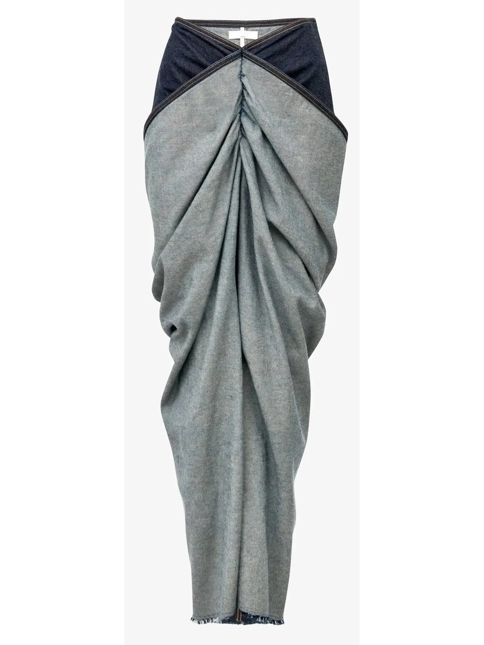 Asymmetrical Draped Denim Skirt -Petite Sizes-