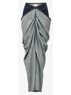 Asymmetrical Draped Denim Skirt -Petite Sizes-