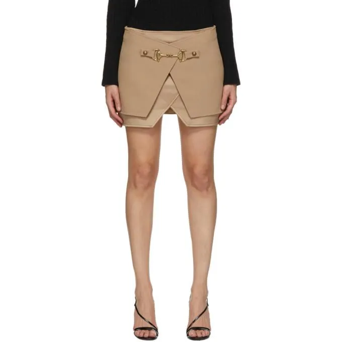 Balmain Beige Crepe and Satin Miniskirt