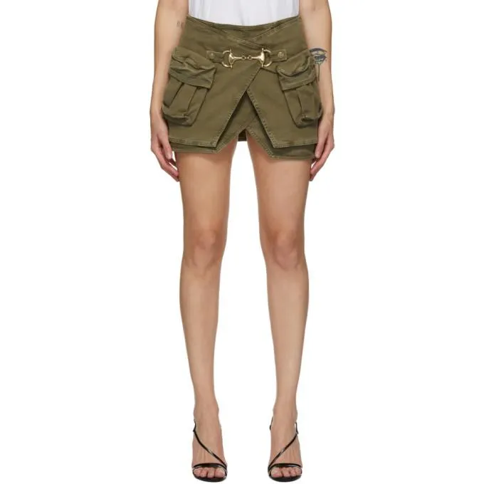 Balmain Khaki Denim Layered Miniskirt