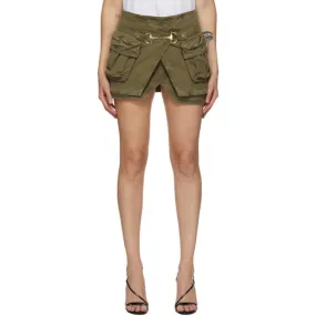 Balmain Khaki Denim Layered Miniskirt