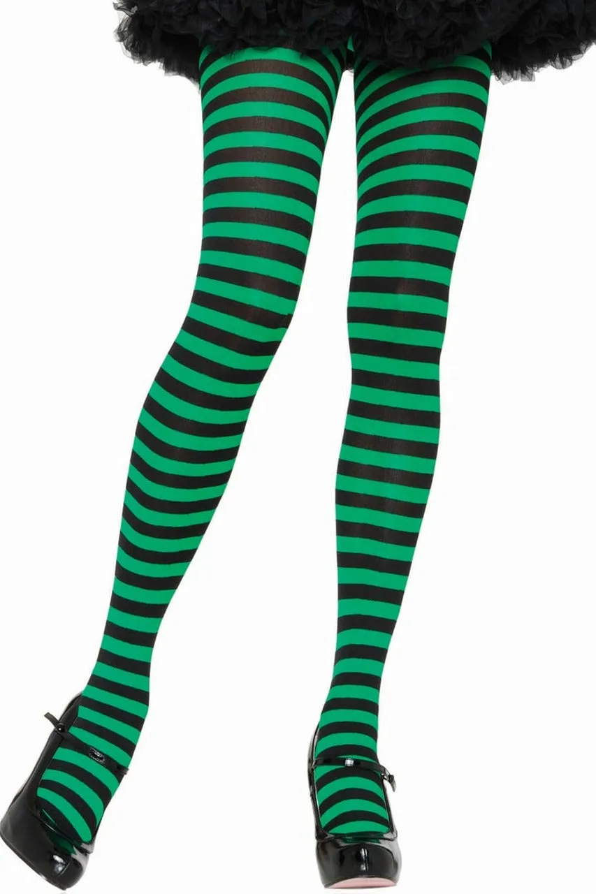 Black & Kelly Green Striped Pantyhose