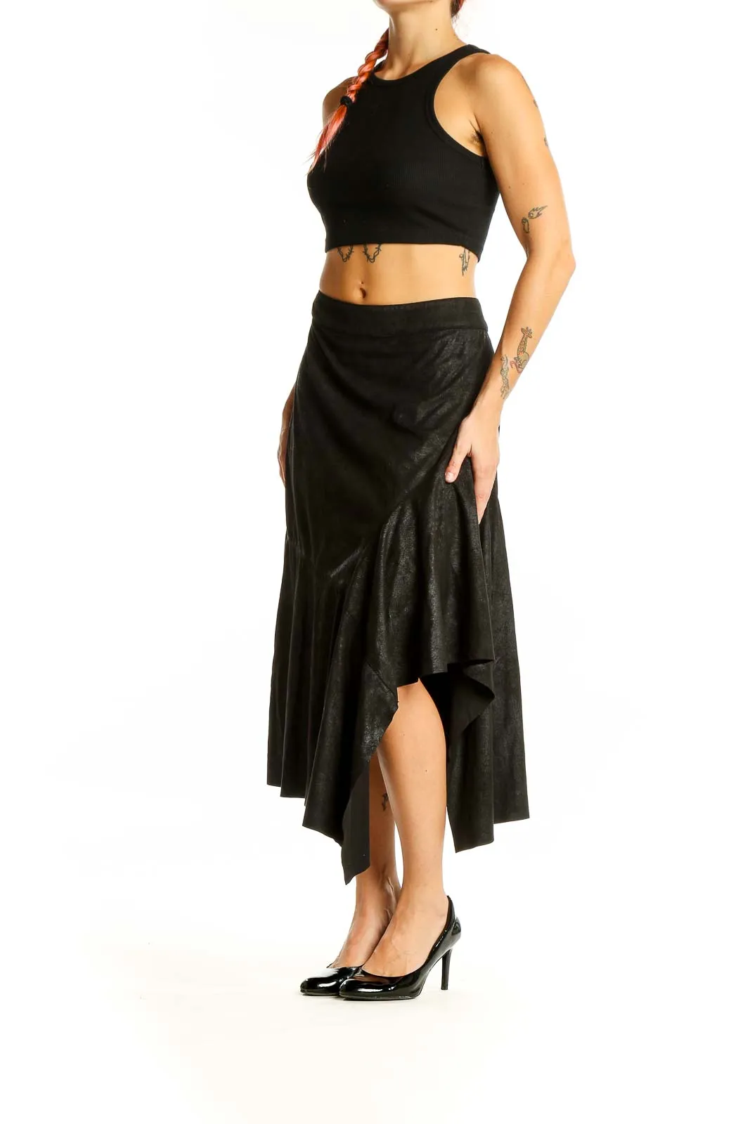 Black Asymmetrical Midi Skirt