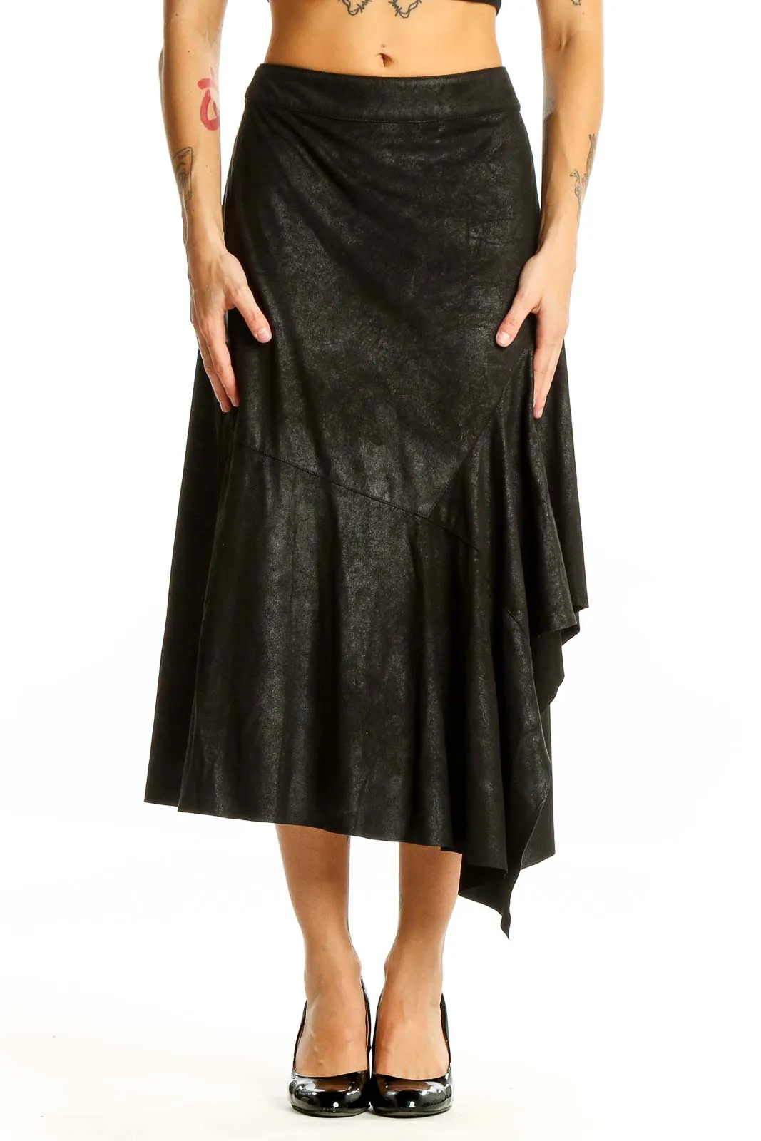 Black Asymmetrical Midi Skirt