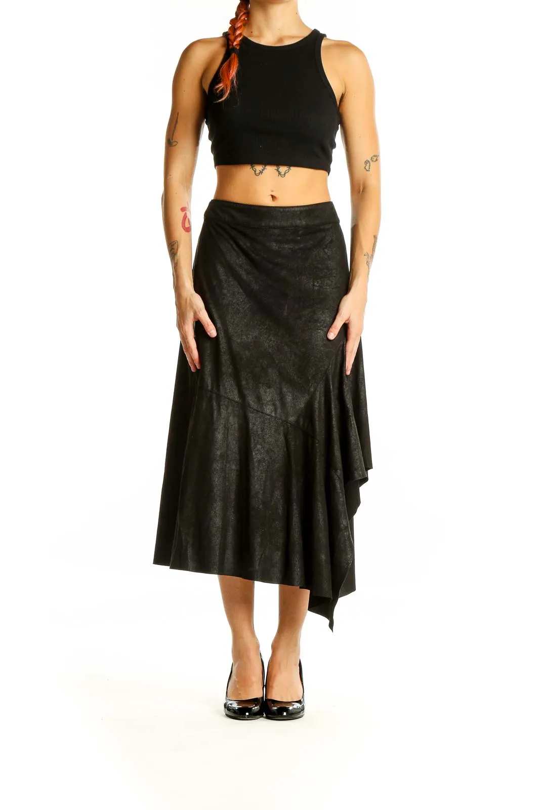 Black Asymmetrical Midi Skirt