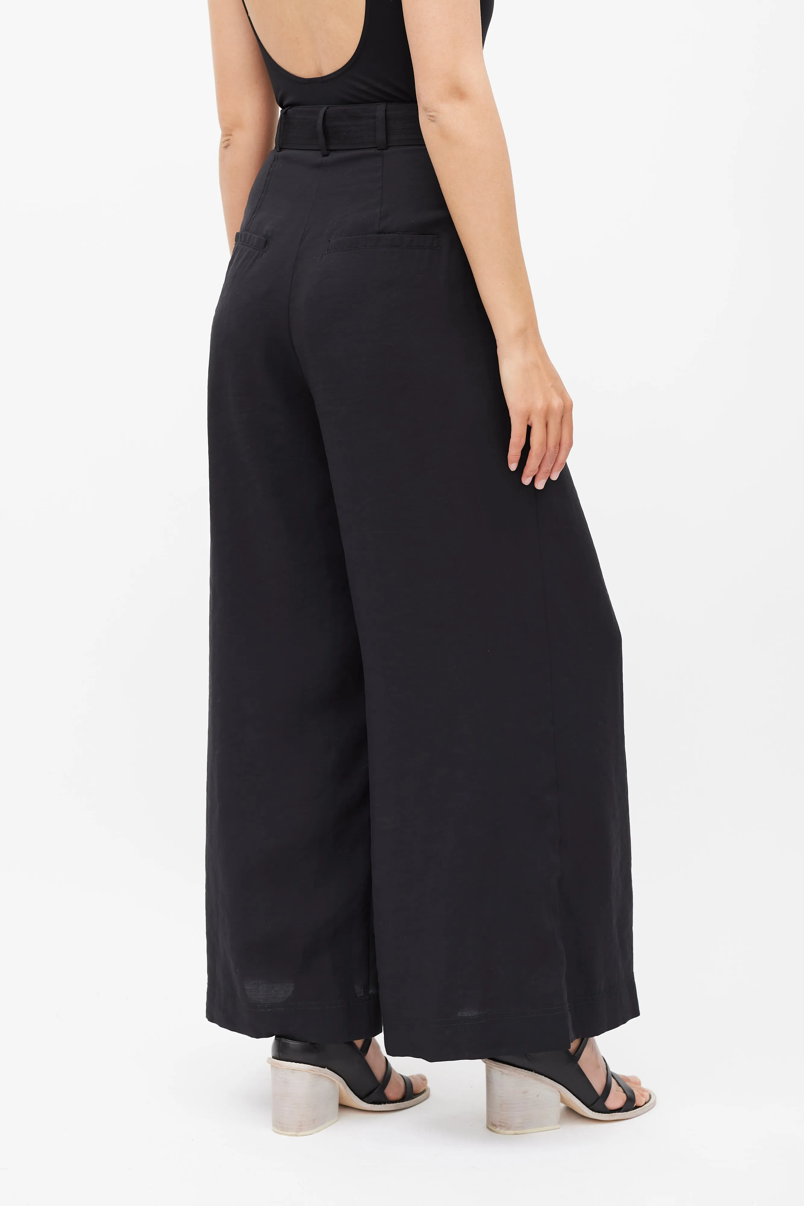Black Belted Wide Leg Trouser