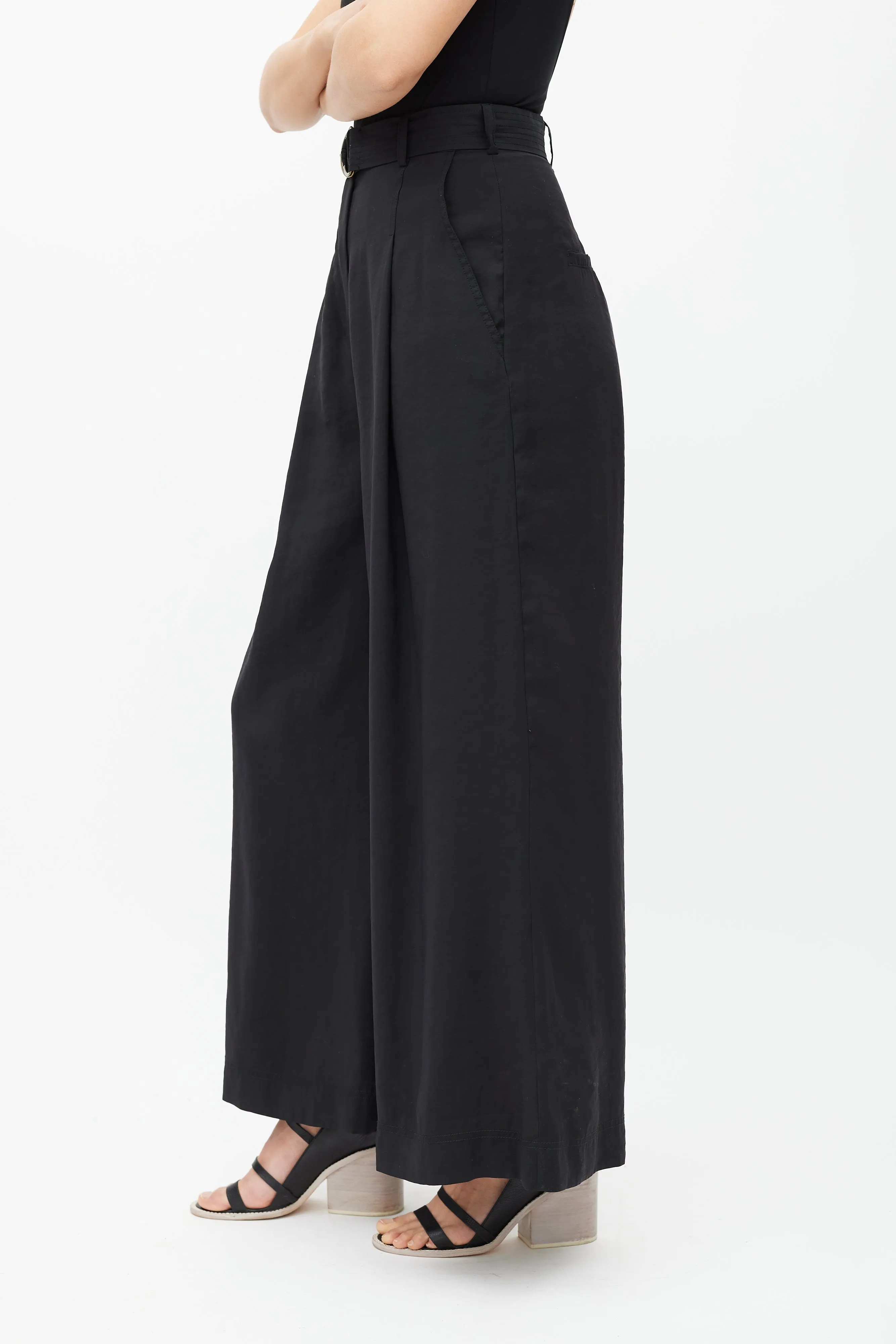 Black Belted Wide Leg Trouser