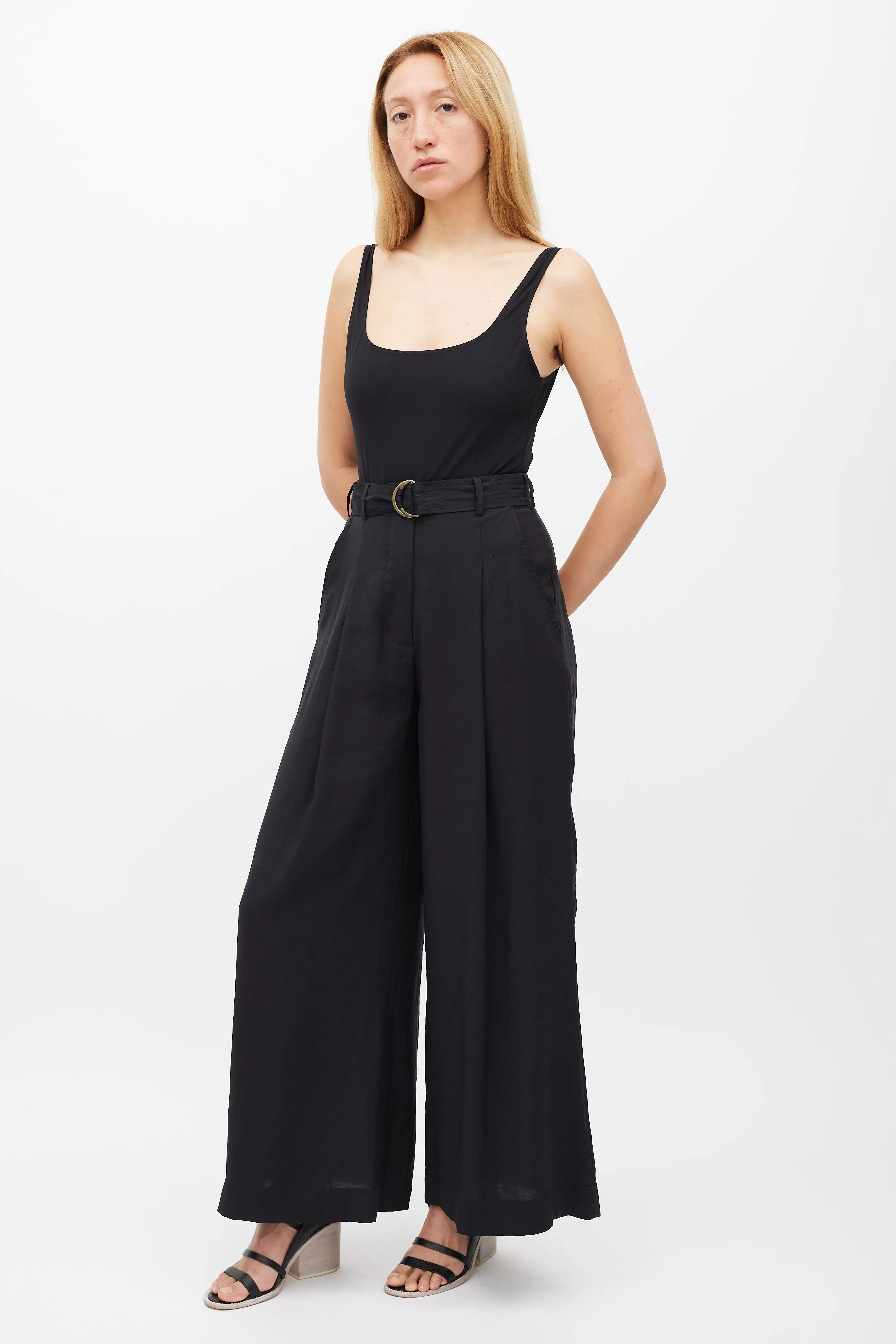 Black Belted Wide Leg Trouser