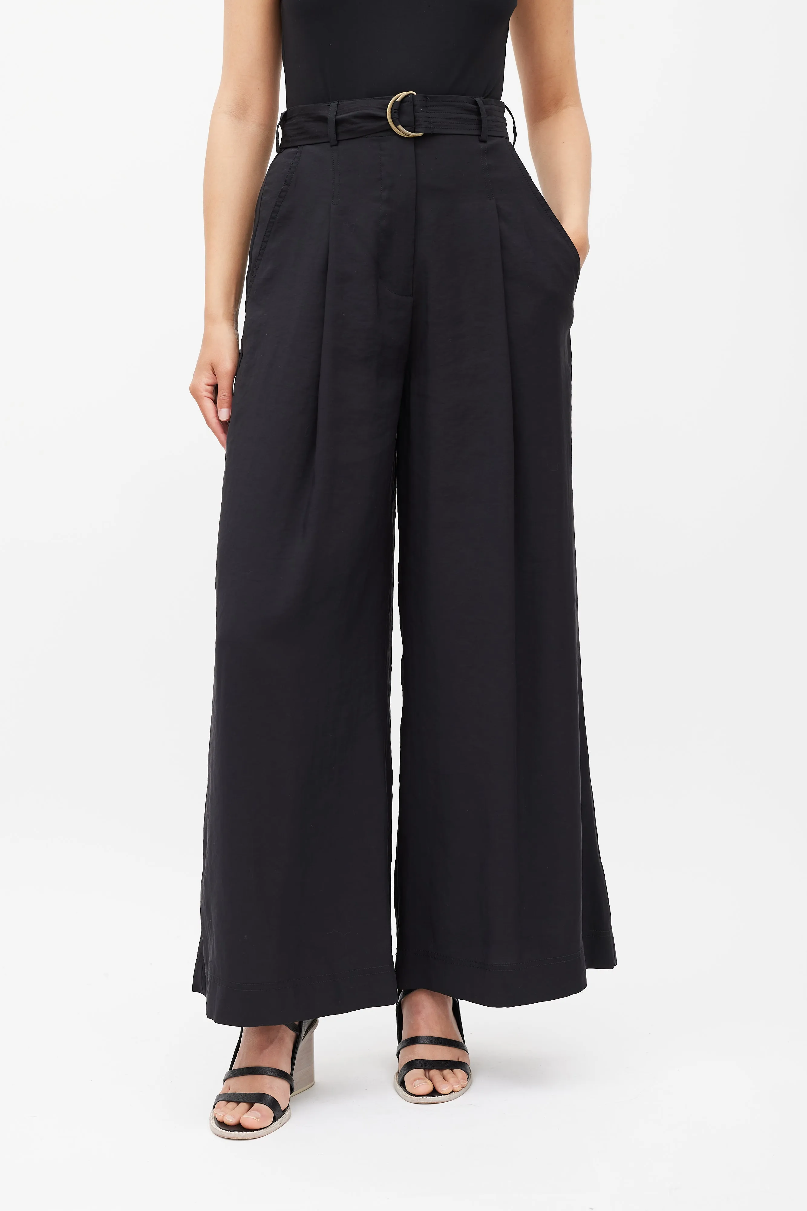 Black Belted Wide Leg Trouser