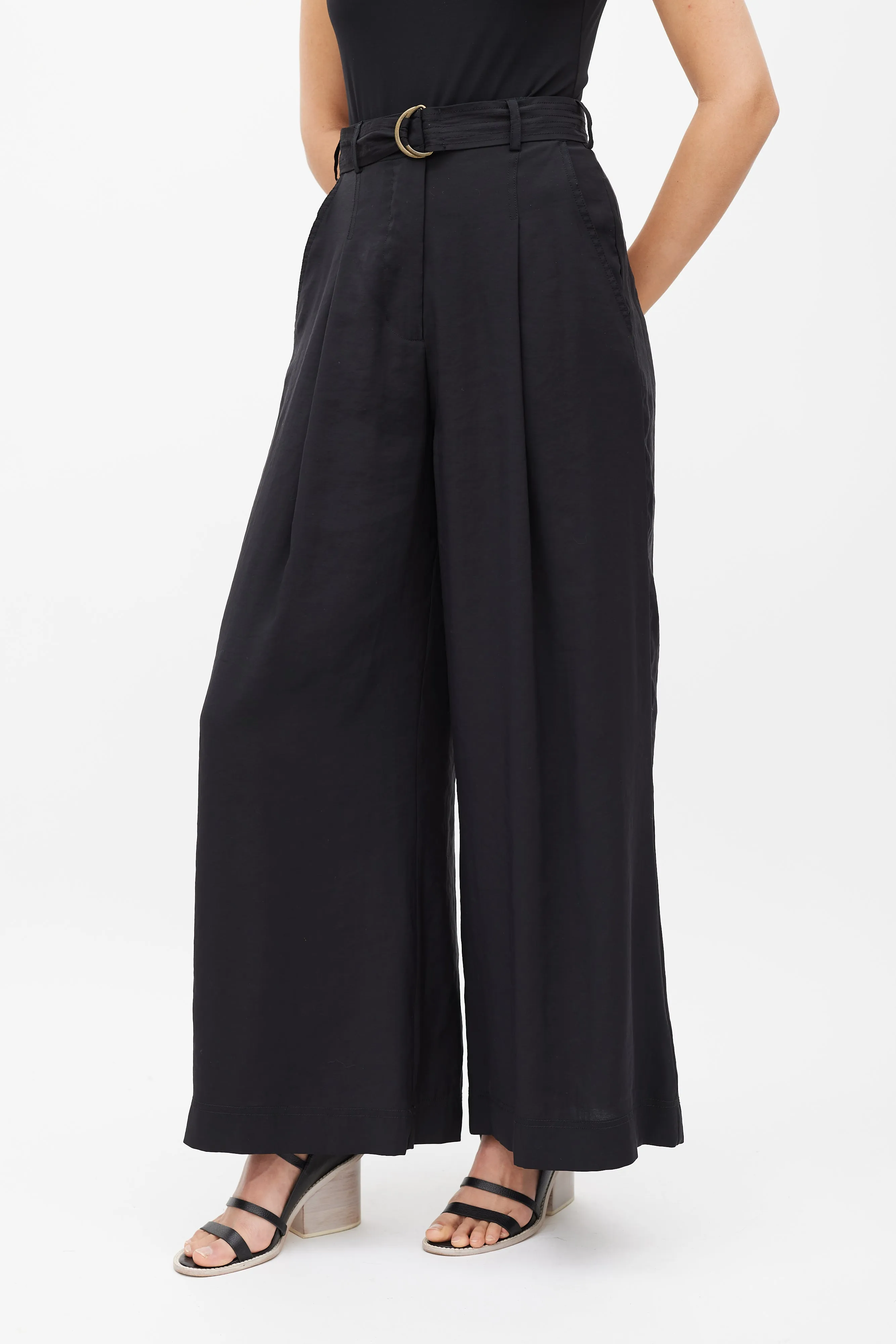 Black Belted Wide Leg Trouser