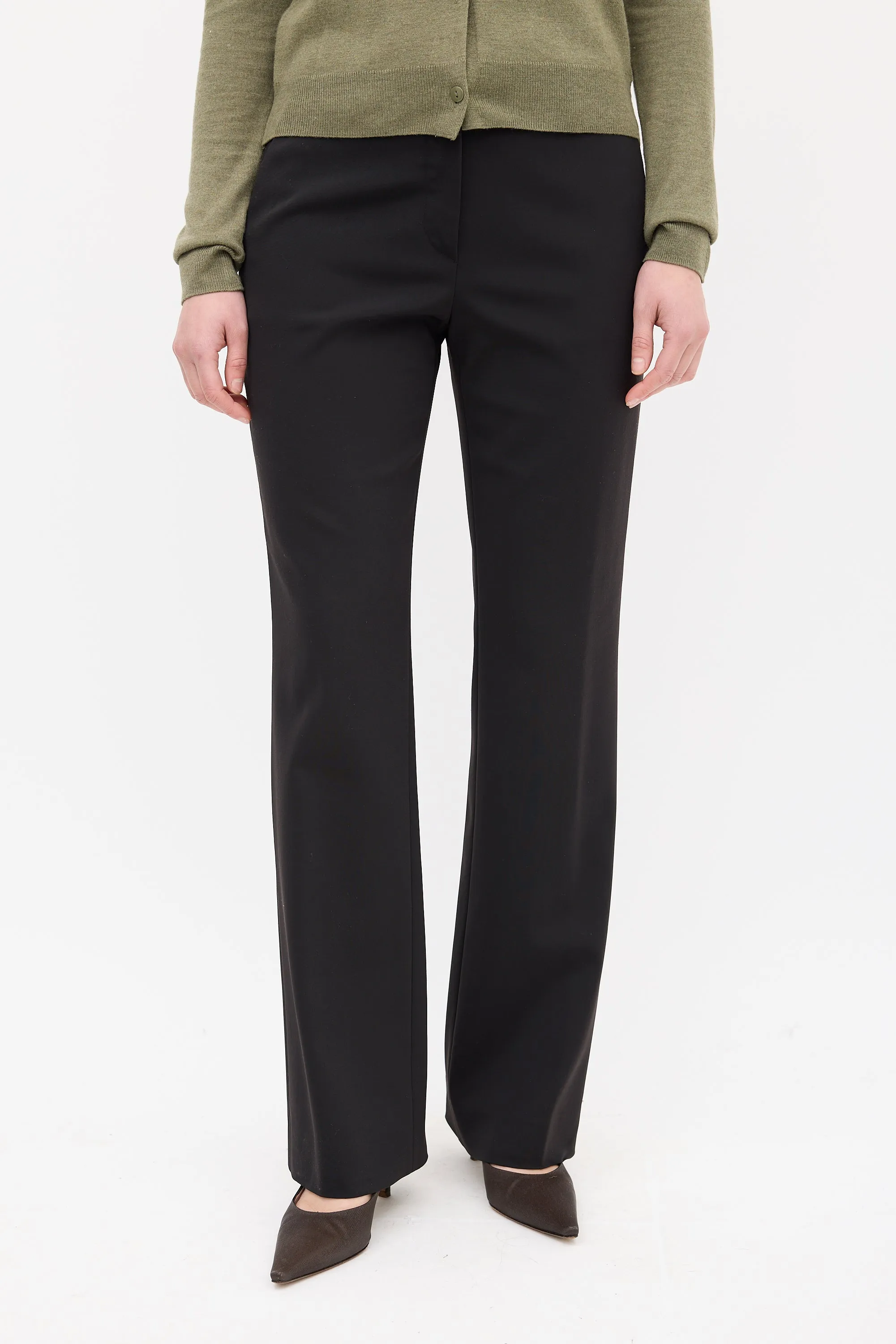 Black Nylon Bootcut Trouser