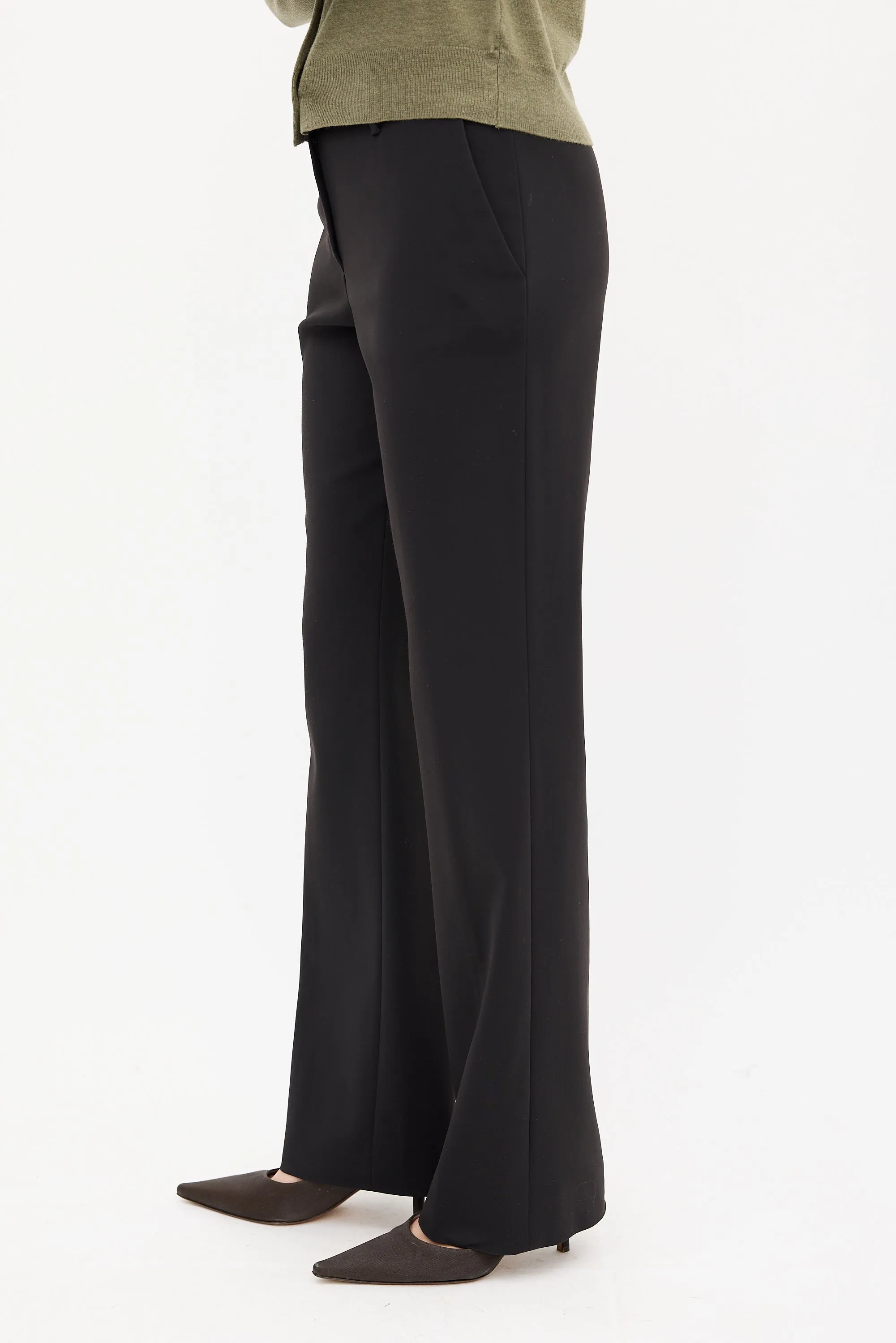 Black Nylon Bootcut Trouser