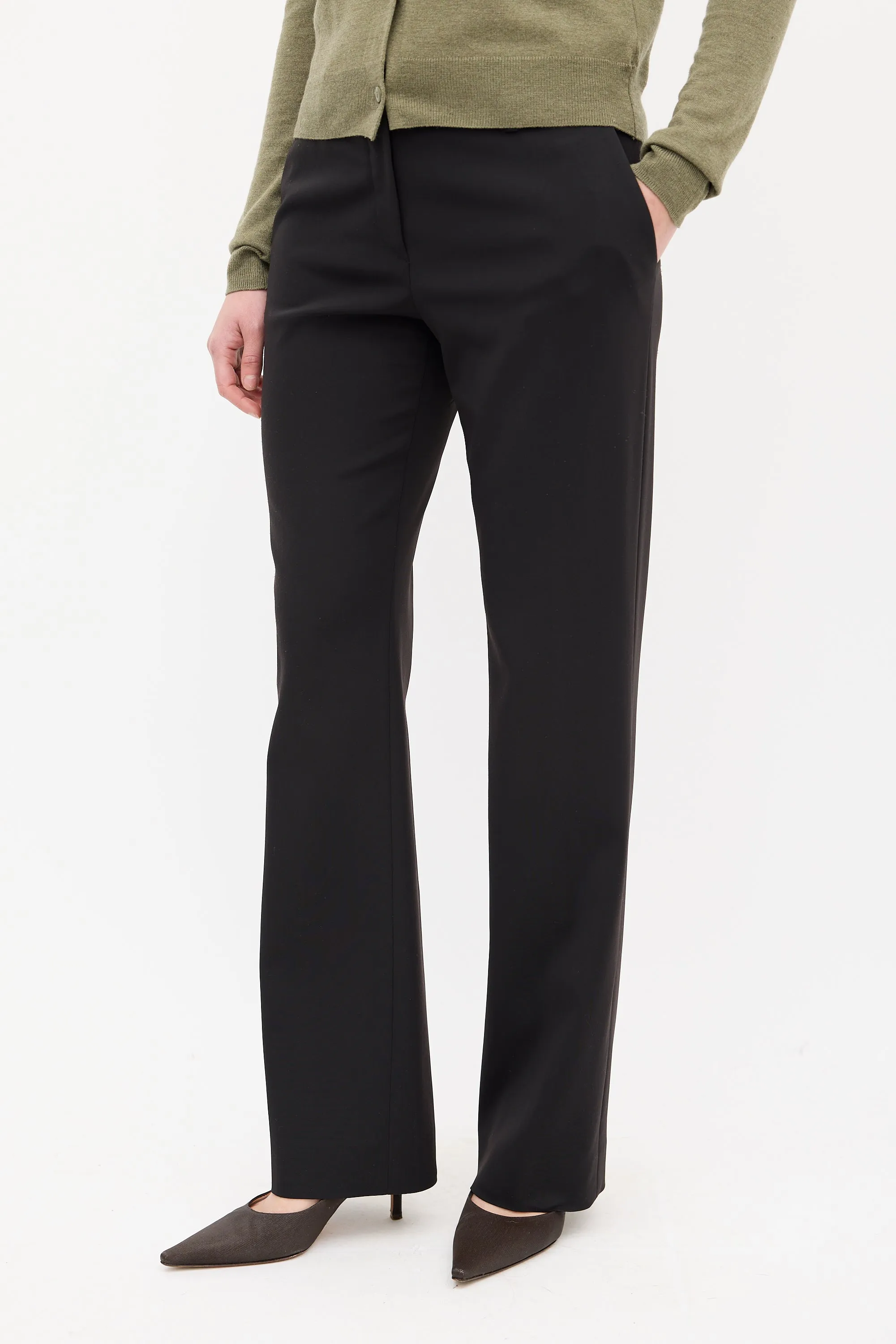 Black Nylon Bootcut Trouser