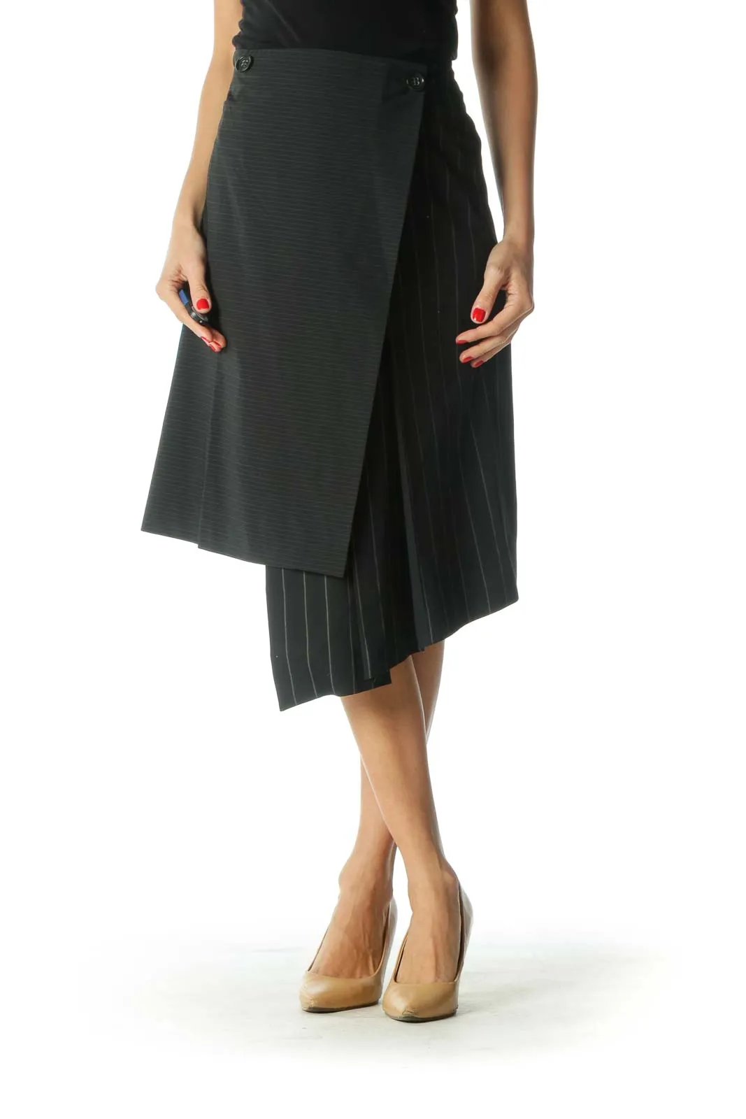 Black Striped Asymmetrical Skirt