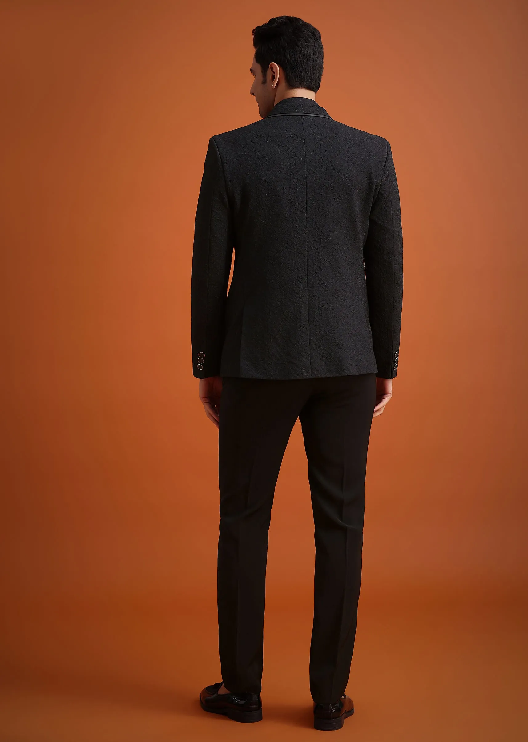 Black Tuxedo Set With Pocket Square And Bow