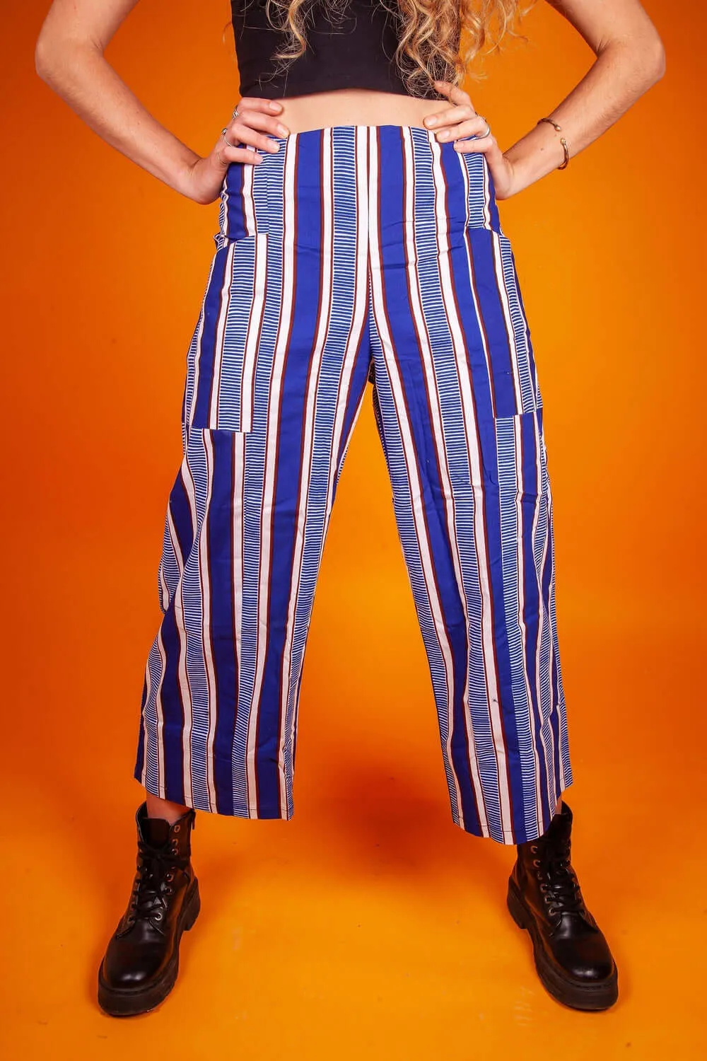 Blue Stripe African Print Wide Leg Culottes