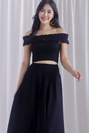 Cadence Frill Off Shoulder Smocked Top In Black
