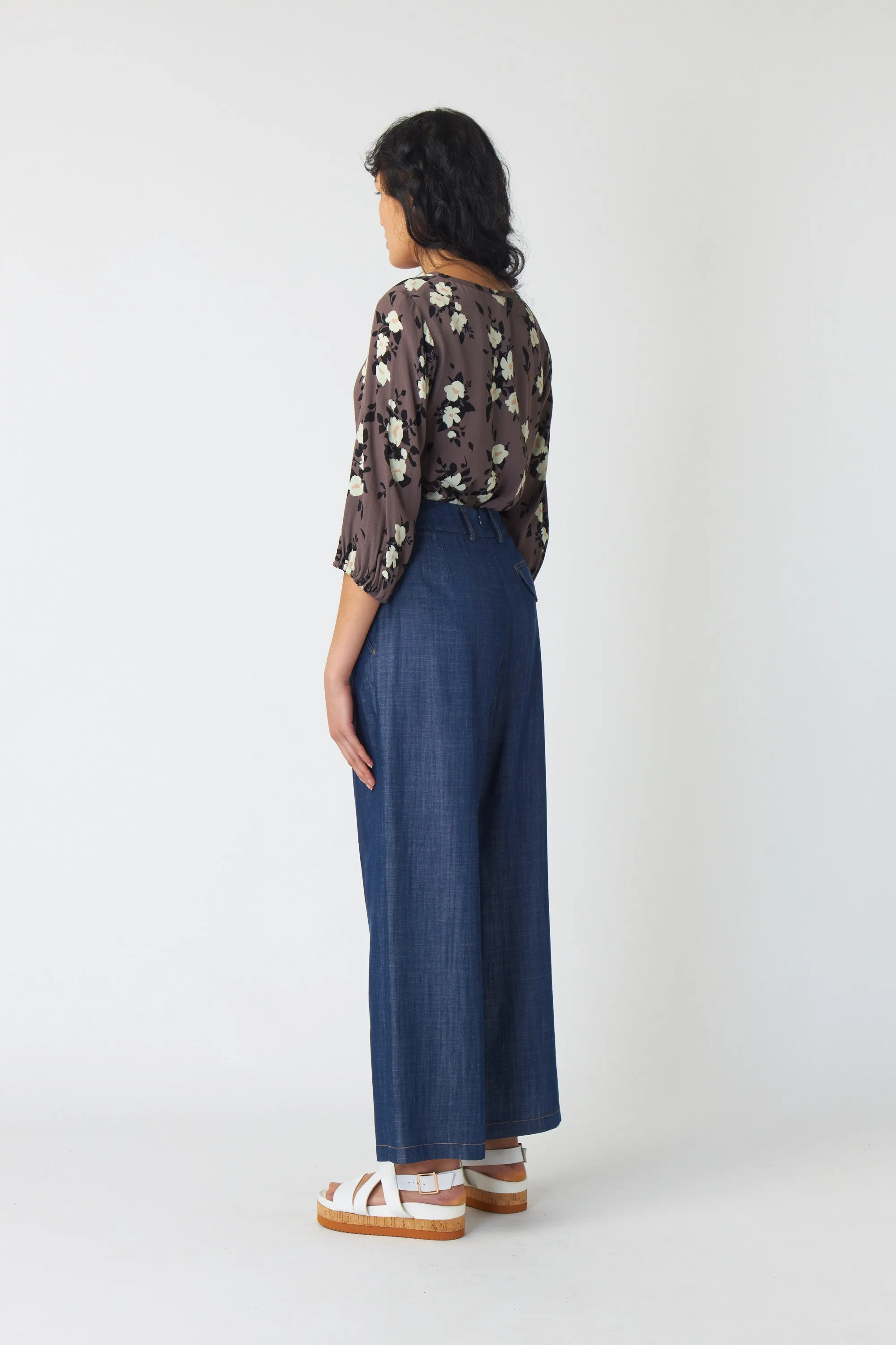 Chambray wide-leg trouser