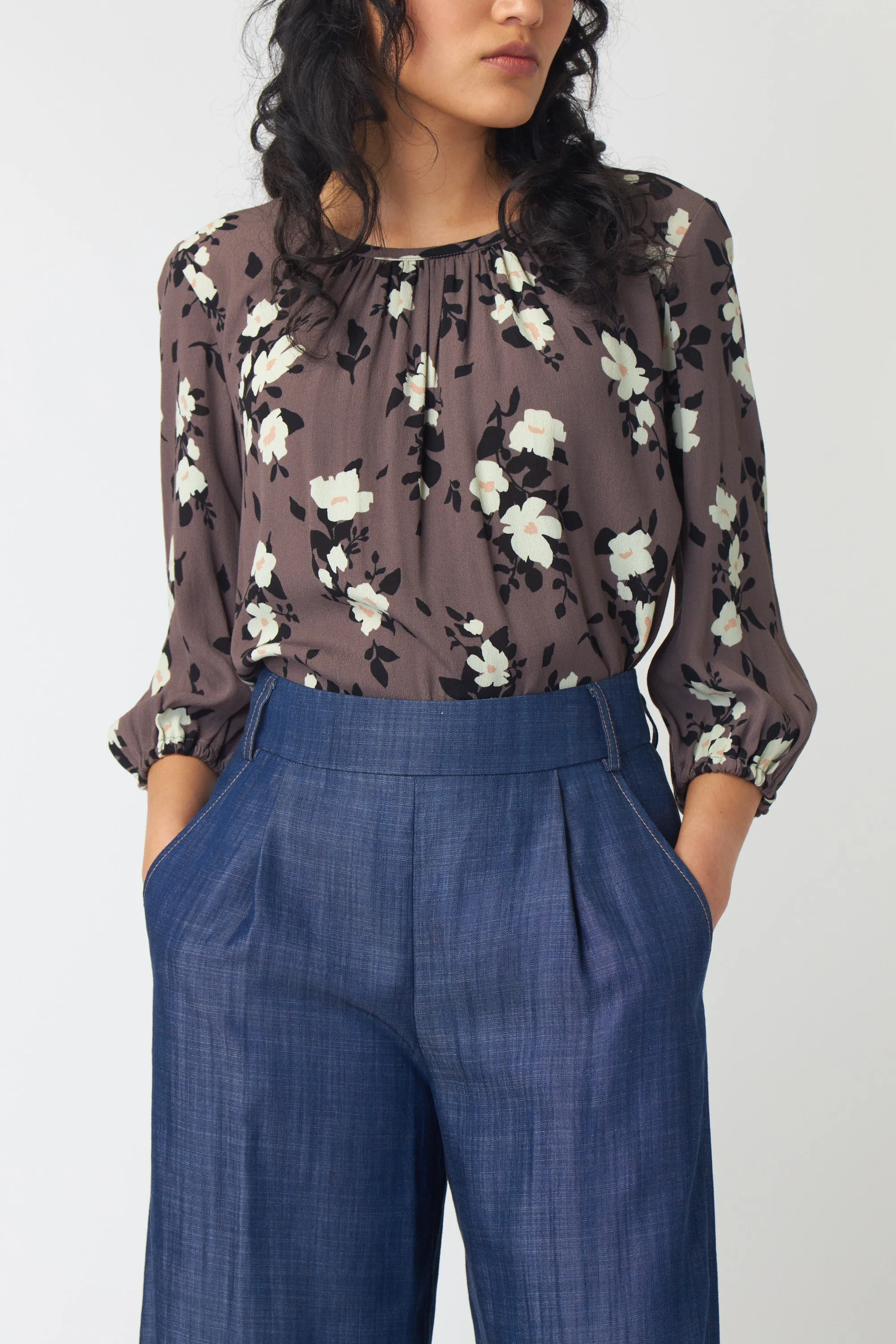 Chambray wide-leg trouser