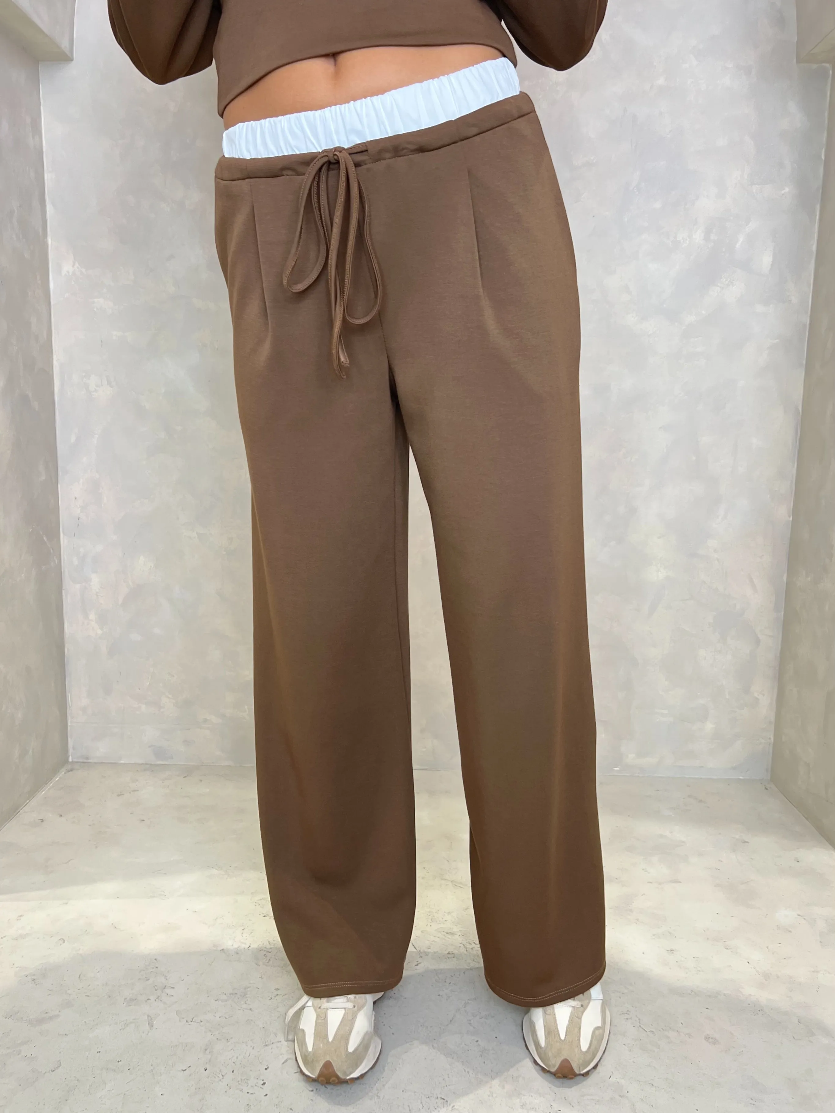 Chocolate Drawstring Wide Leg Trousers
