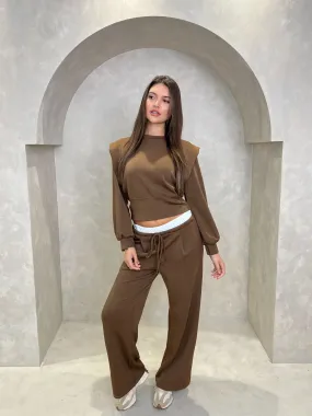 Chocolate Drawstring Wide Leg Trousers