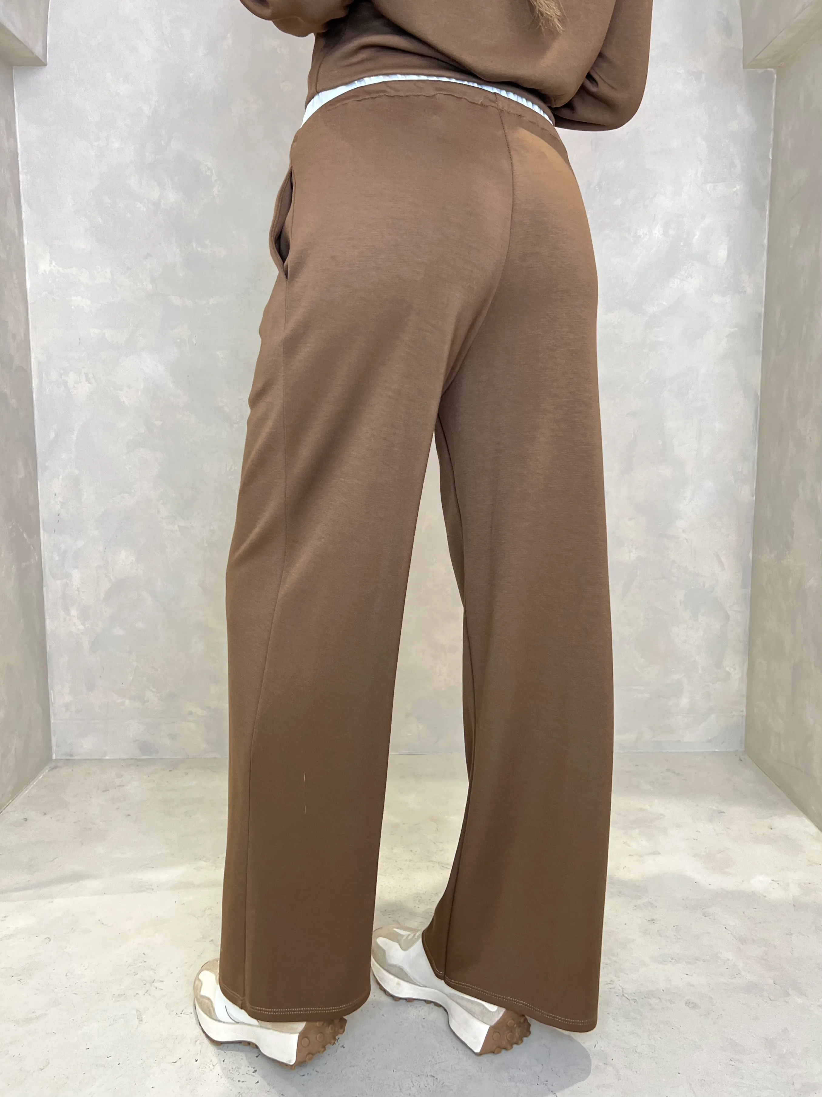 Chocolate Drawstring Wide Leg Trousers