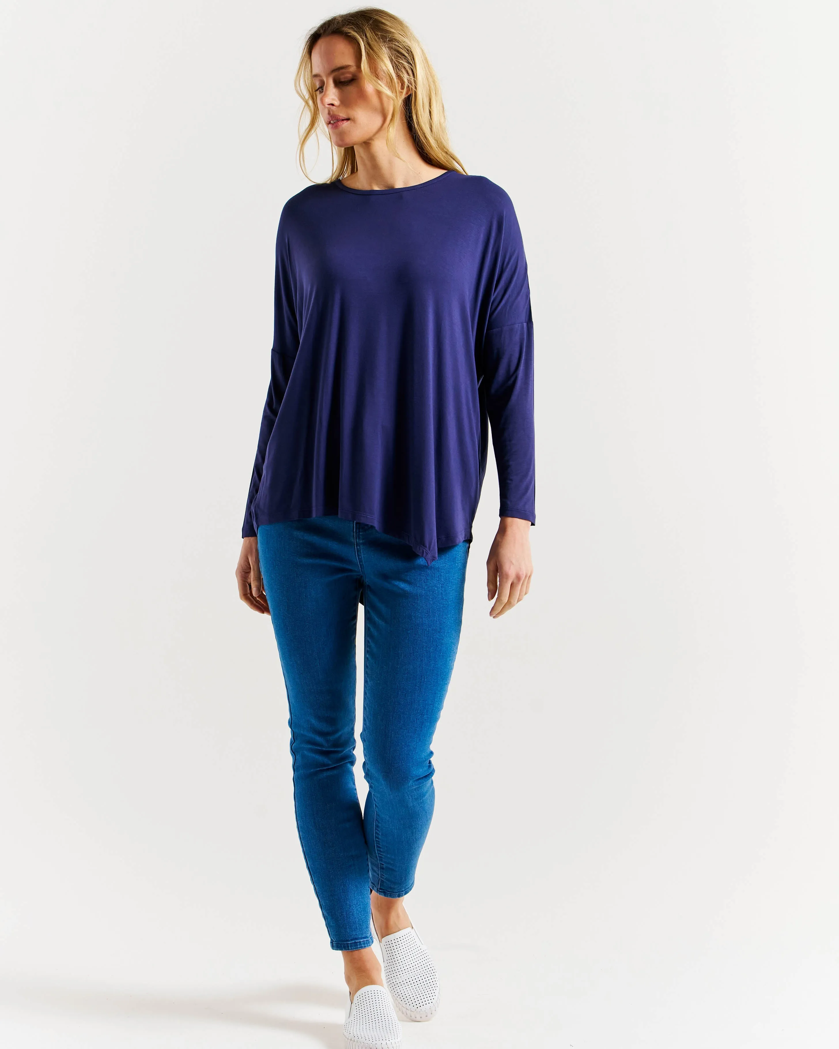 Clemont Asymmetrical Bamboo Top - Navy