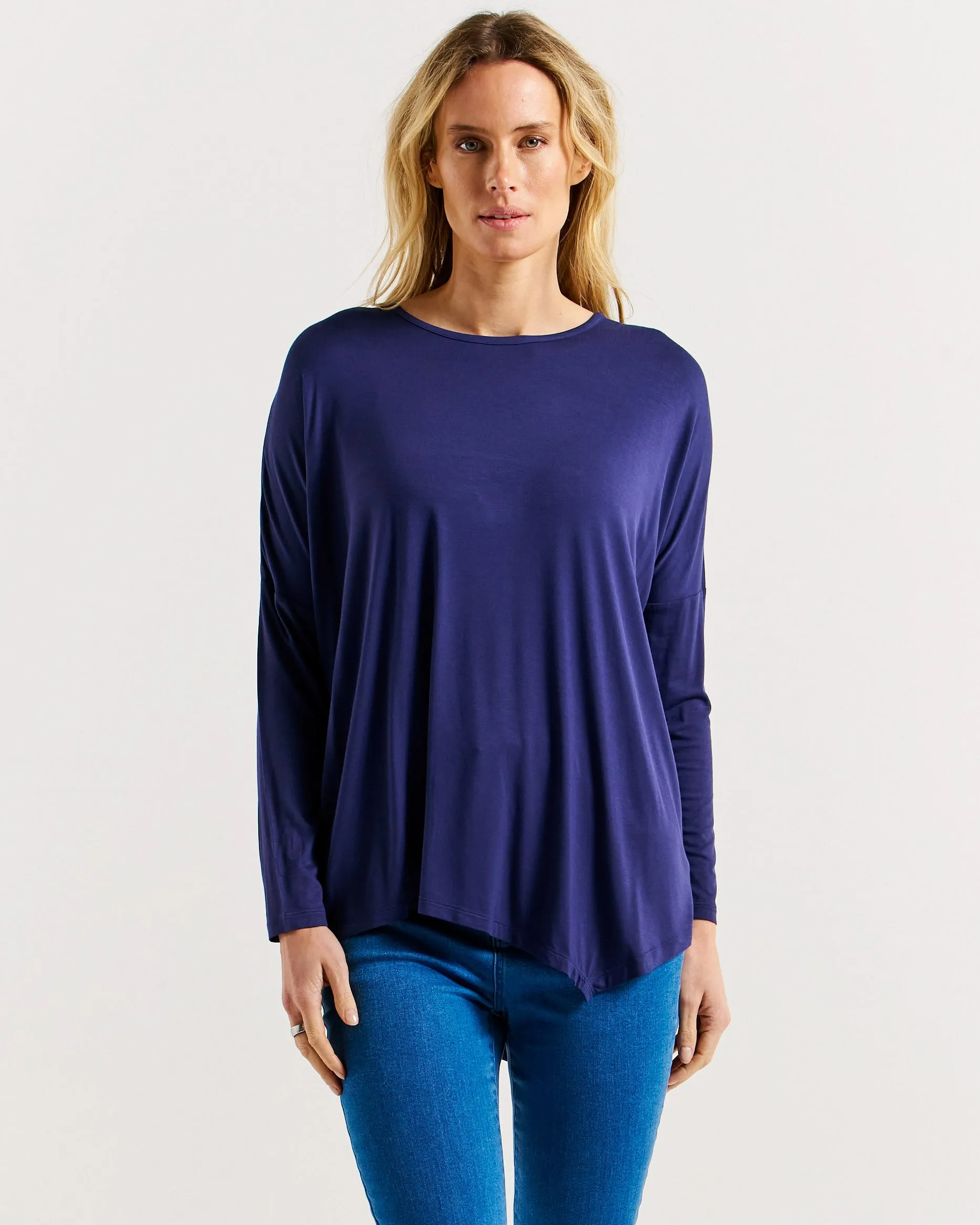 Clemont Asymmetrical Bamboo Top - Navy