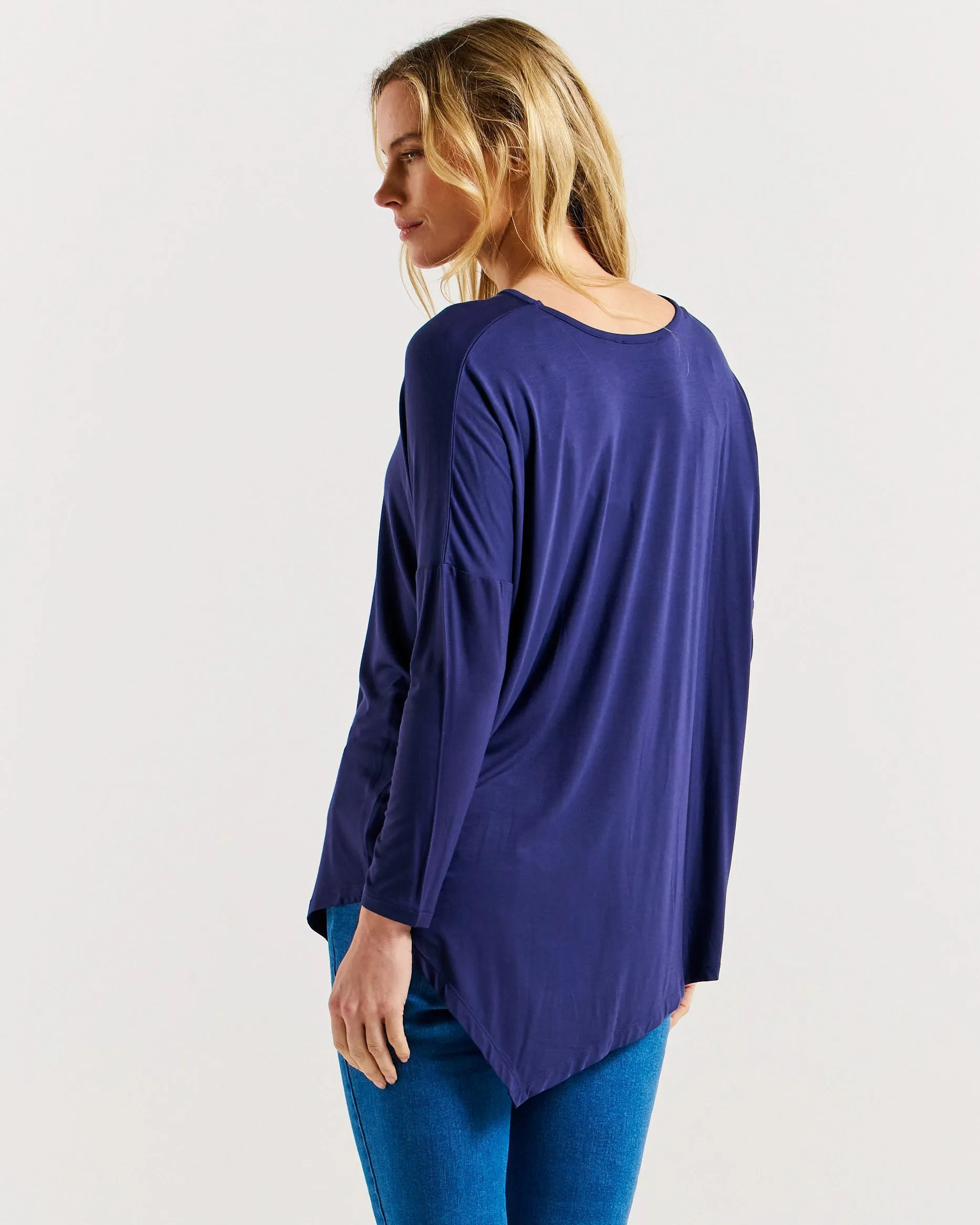 Clemont Asymmetrical Bamboo Top - Navy