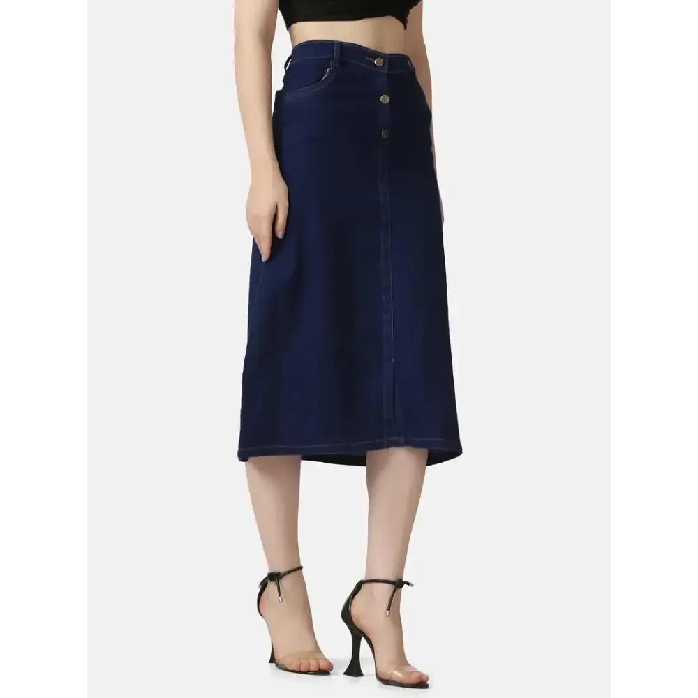 Dark Blue A-Line Below Knee Women Denim Skirt