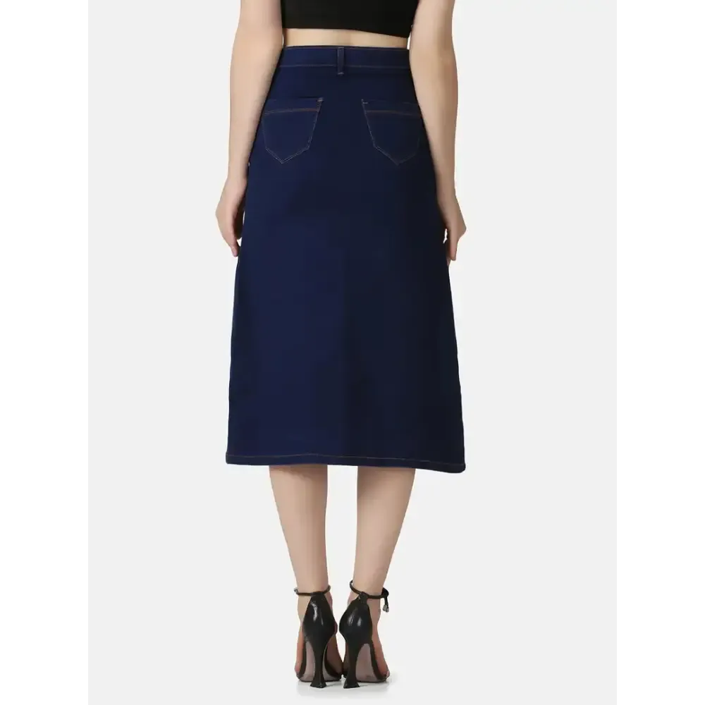 Dark Blue A-Line Below Knee Women Denim Skirt