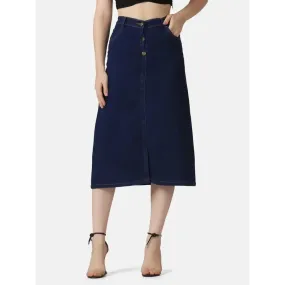 Dark Blue A-Line Below Knee Women Denim Skirt