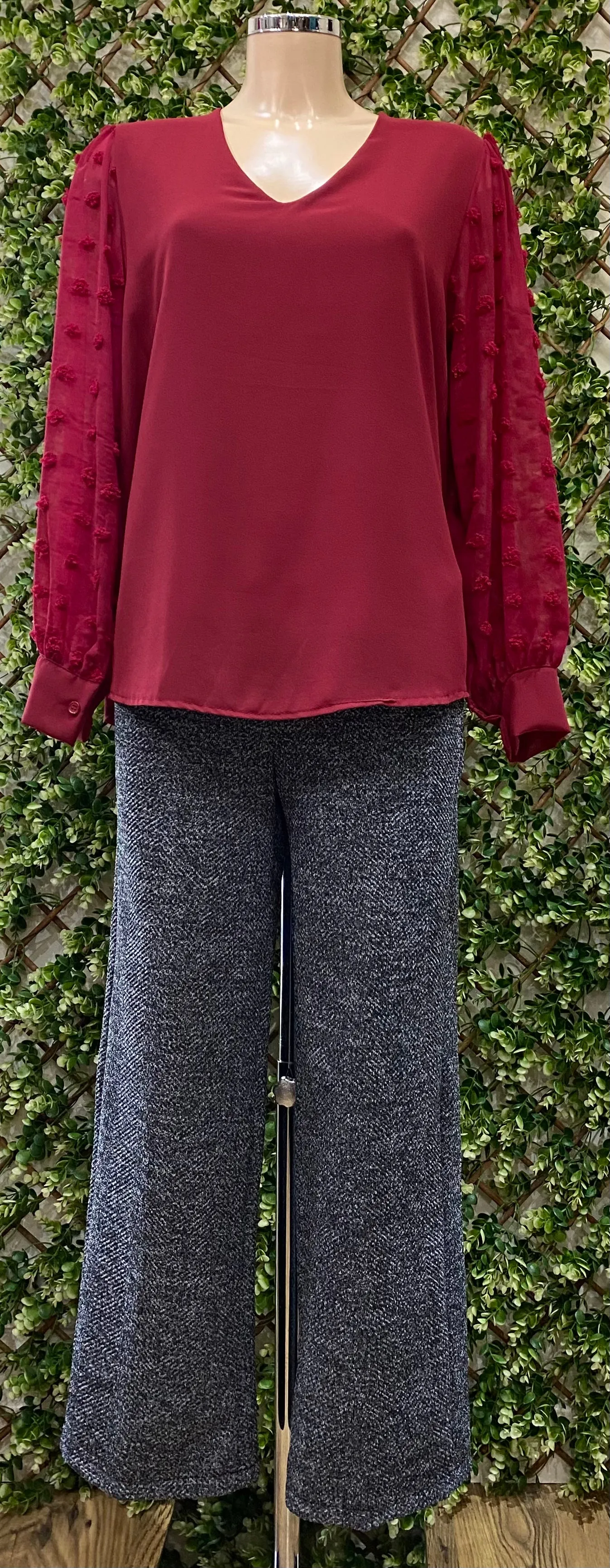 D.E.C.K By Decollage 2180 Wide Leg Tweed Effect Trousers (2 Colours)