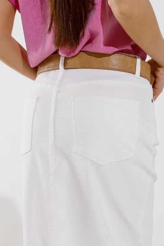 Denim Maxi Skirt With Split In The Front In White