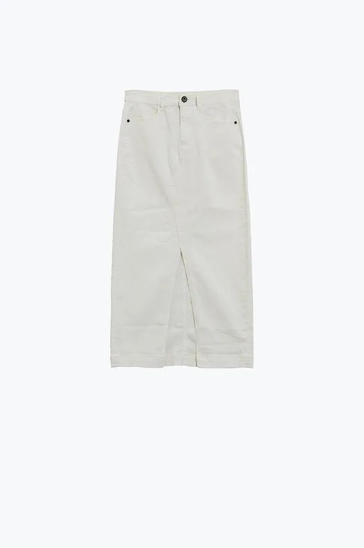 Denim Maxi Skirt With Split In The Front In White