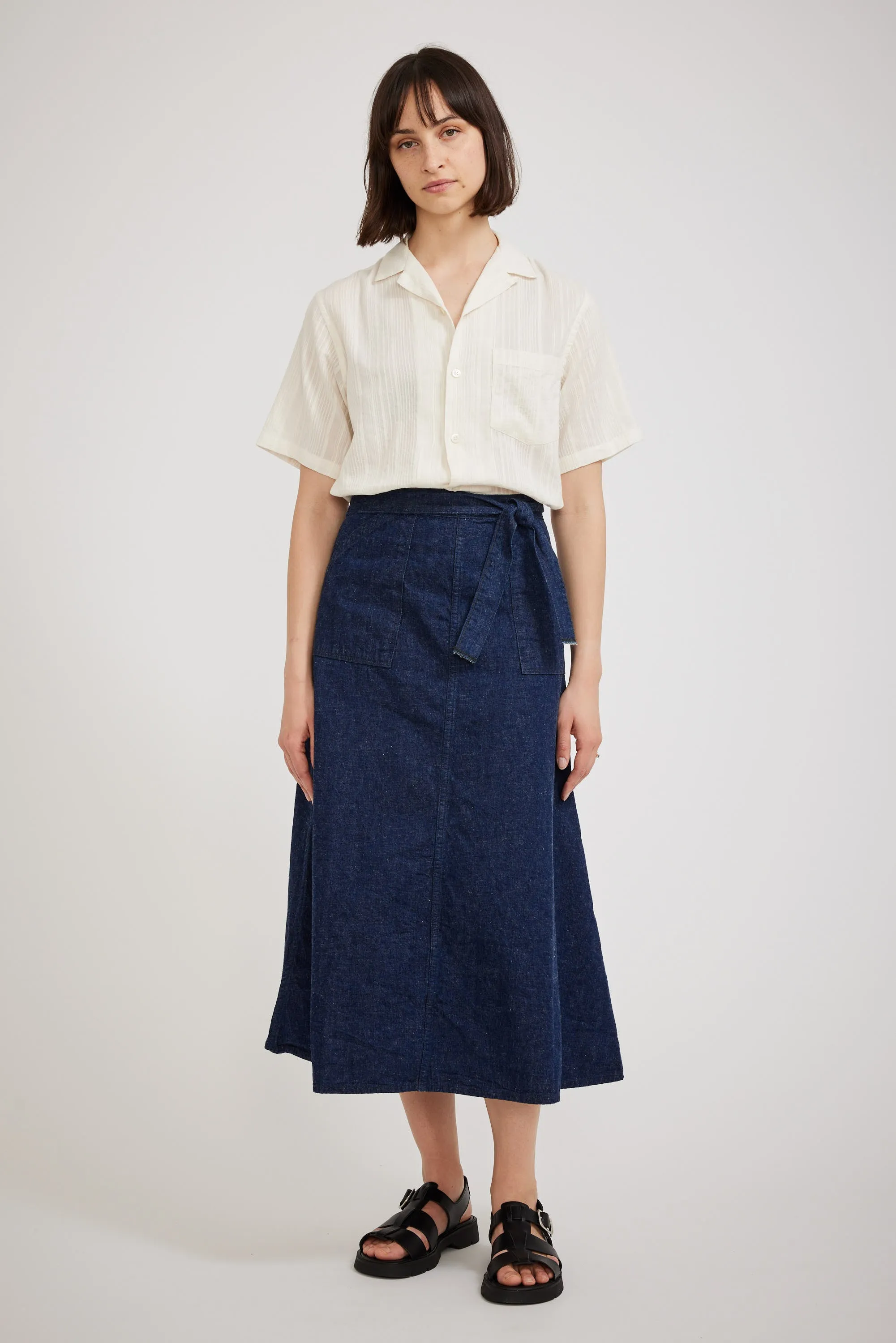 Denim Wrap Long Skirt One Wash