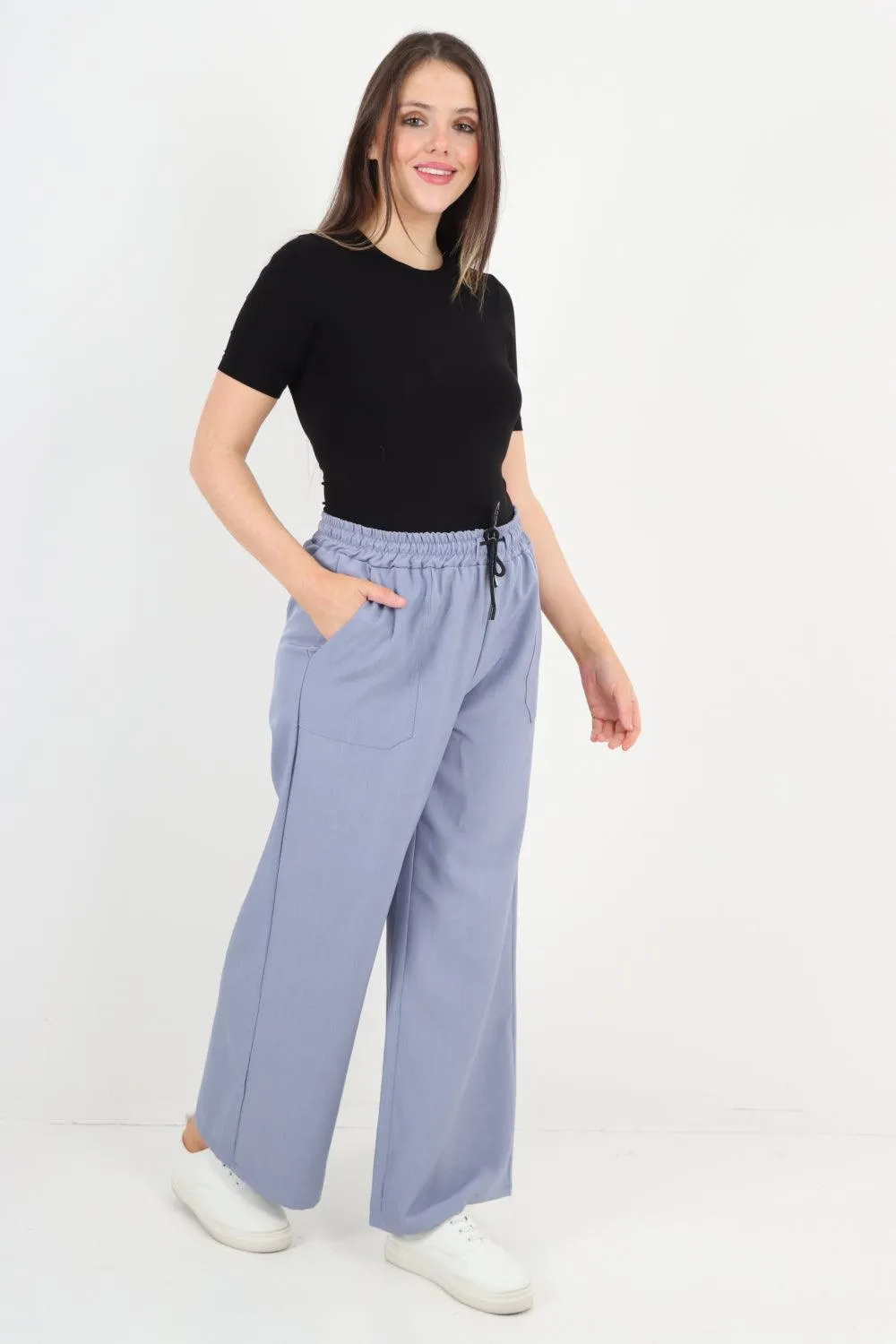 Elastic Waist Drawstring Wide Leg  Pants