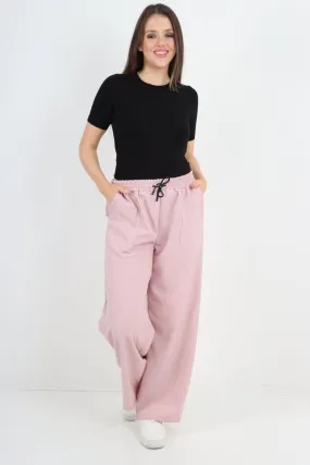 Elastic Waist Drawstring Wide Leg  Pants