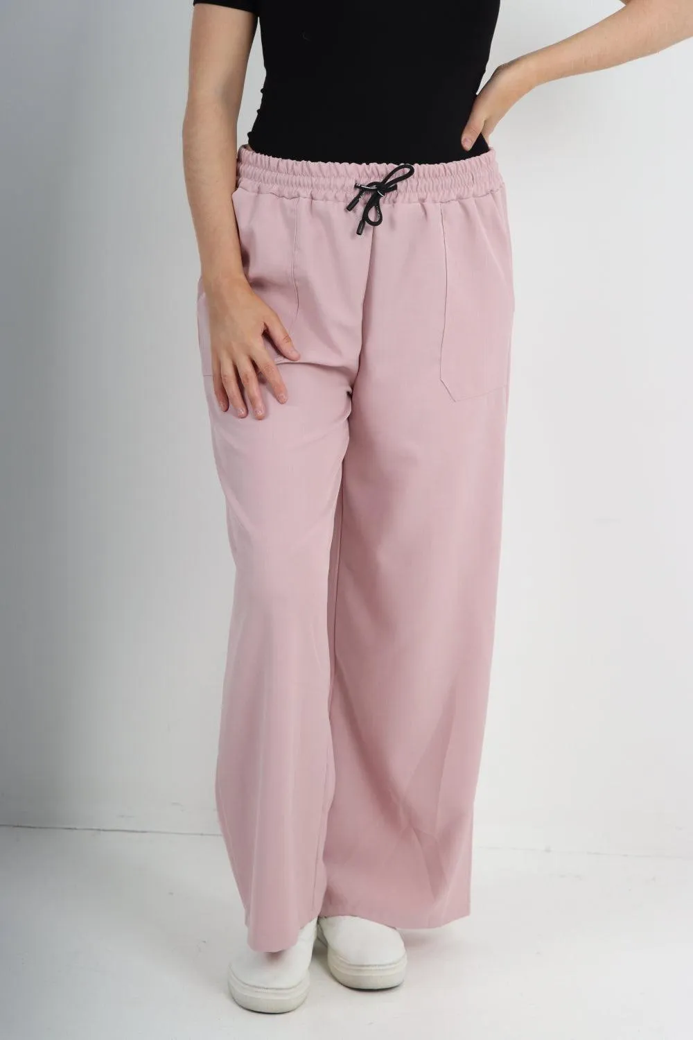 Elastic Waist Drawstring Wide Leg  Pants