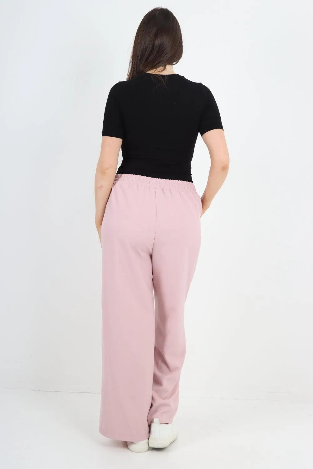 Elastic Waist Drawstring Wide Leg  Pants
