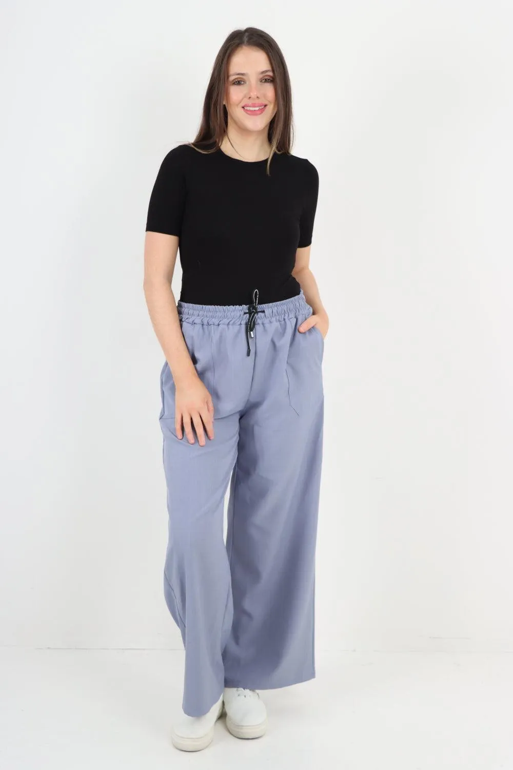 Elastic Waist Drawstring Wide Leg  Pants