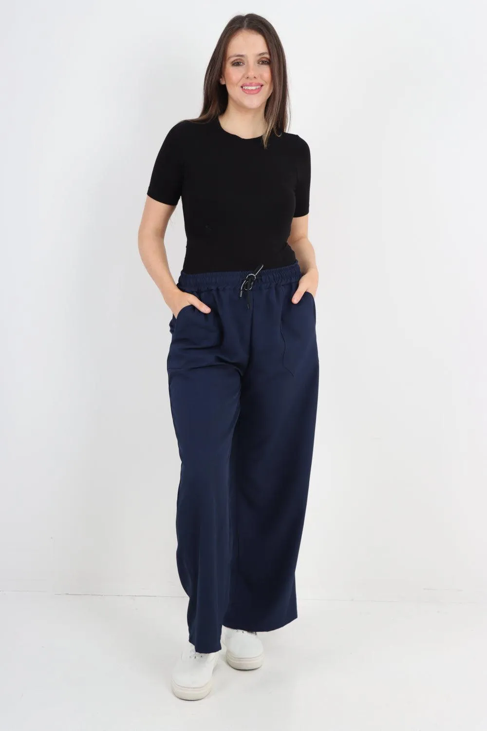 Elastic Waist Drawstring Wide Leg  Pants