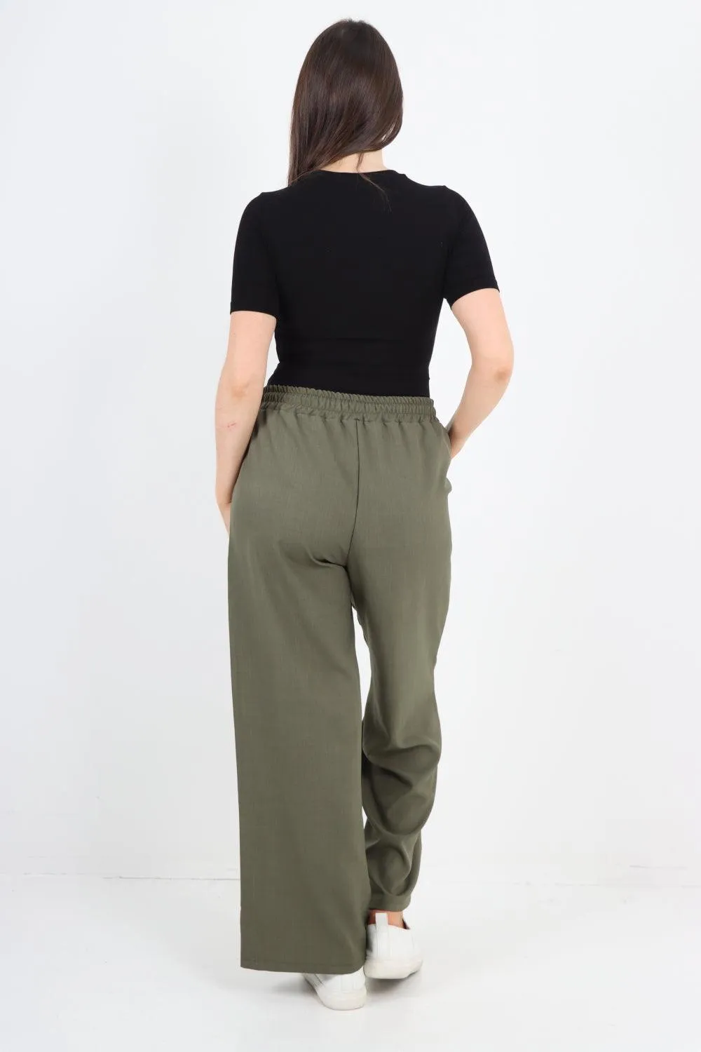 Elastic Waist Drawstring Wide Leg  Pants