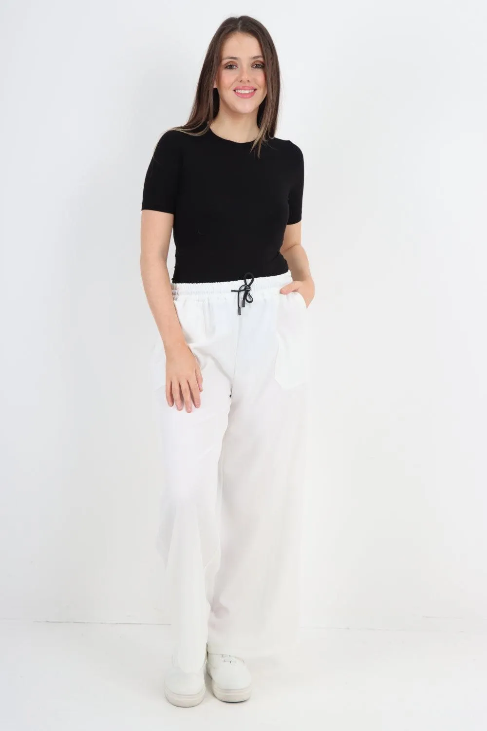 Elastic Waist Drawstring Wide Leg  Pants