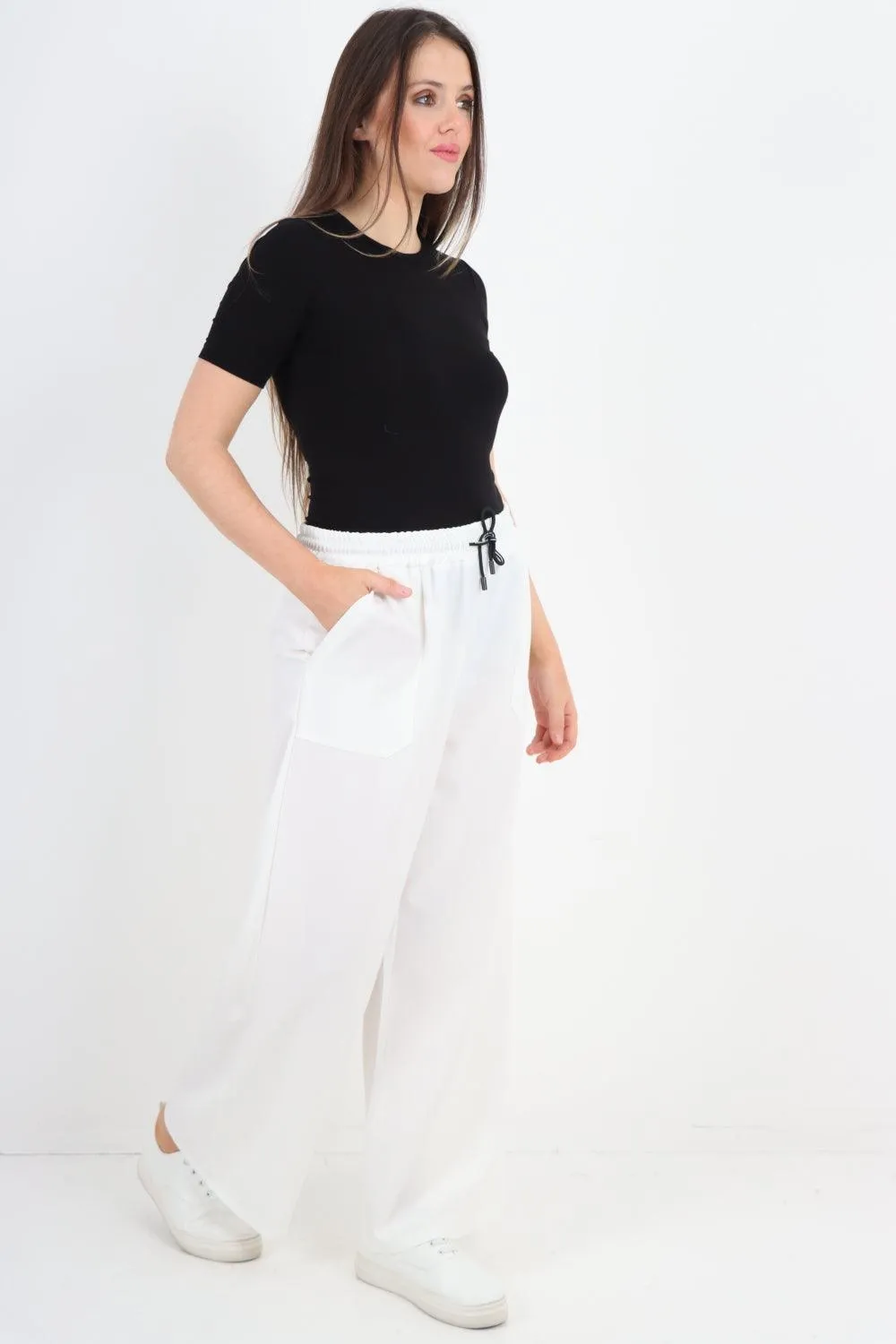 Elastic Waist Drawstring Wide Leg  Pants